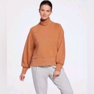 Calia Camel Brown Mock Neck French Terry Sweatshirt XL